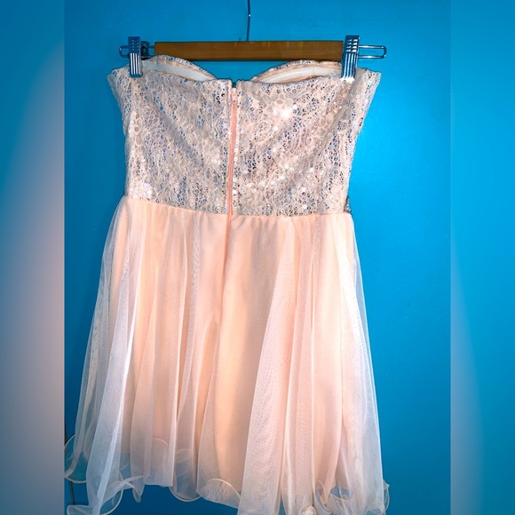 VINTAGE DEB PINK STRAPLESS SEQUIN STUDDED WAISTLINE DRESS - Picture 3 of 4